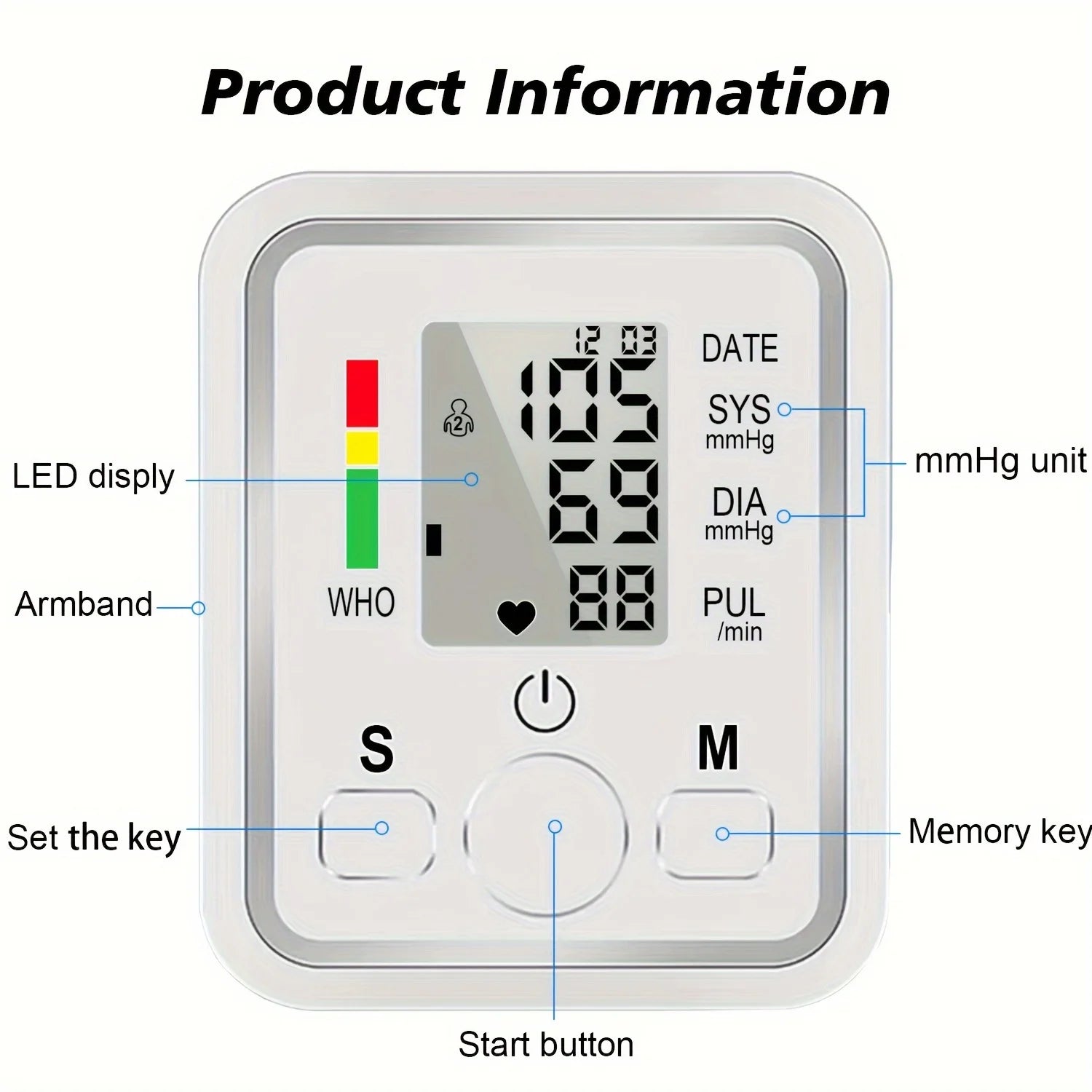 Automatic Upper Arm Blood Pressure Monitor With Memory
