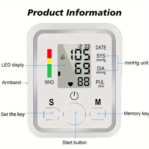 Automatic Upper Arm Blood Pressure Monitor With Memory
